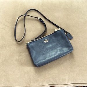 Coach Navy Lyla Pebbled Leather Crossbody Bag w/ Removable Strap, 3 compartments